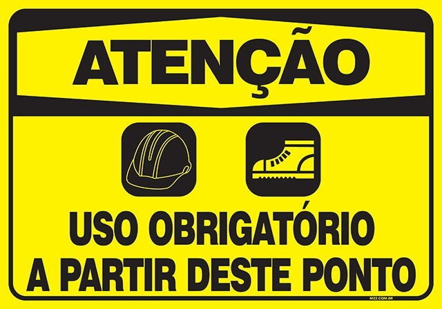 PLACA DE SINALIZAÇÃO CAPACETE E SAPATÃO, USO OBRIGATÓRIO