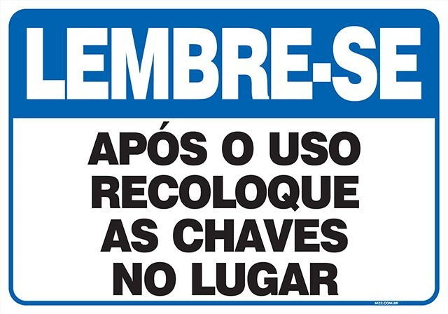 Placa após o uso recoloque as chaves no lugar