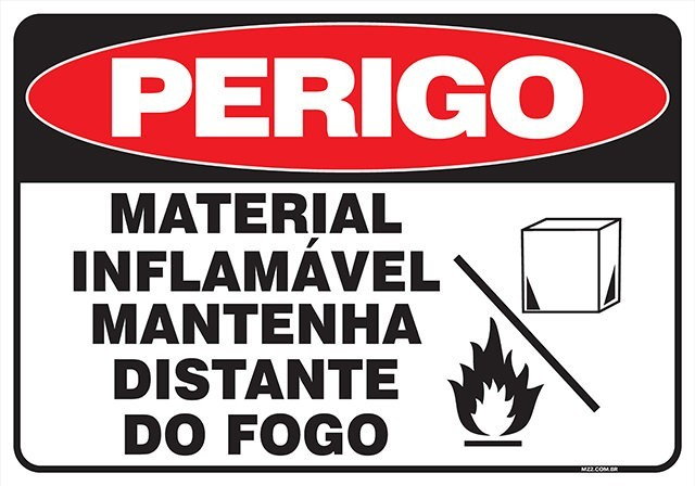 Placa material inflamável mantenha distante do fogo