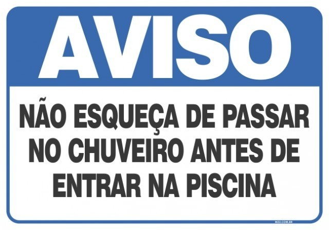 Placa passar no chuveiro antes de entrar na piscina