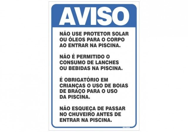 Placa regras para piscina