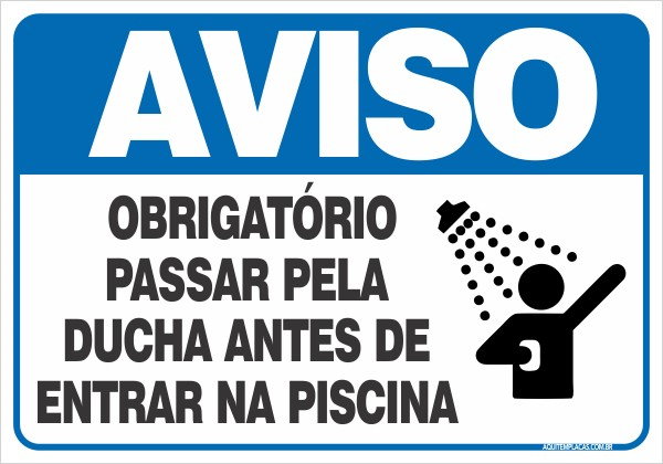 Placa obrigatório passar pela ducha para entrar na piscina