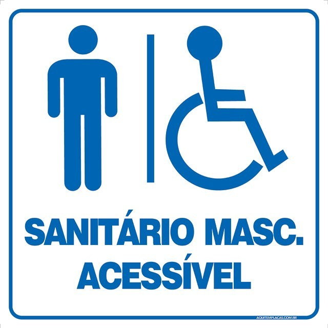PLACA BRANCA DE BANHEIRO MASCULINO ACESSÍVEL PARA DEFICIENTE FÍSICO