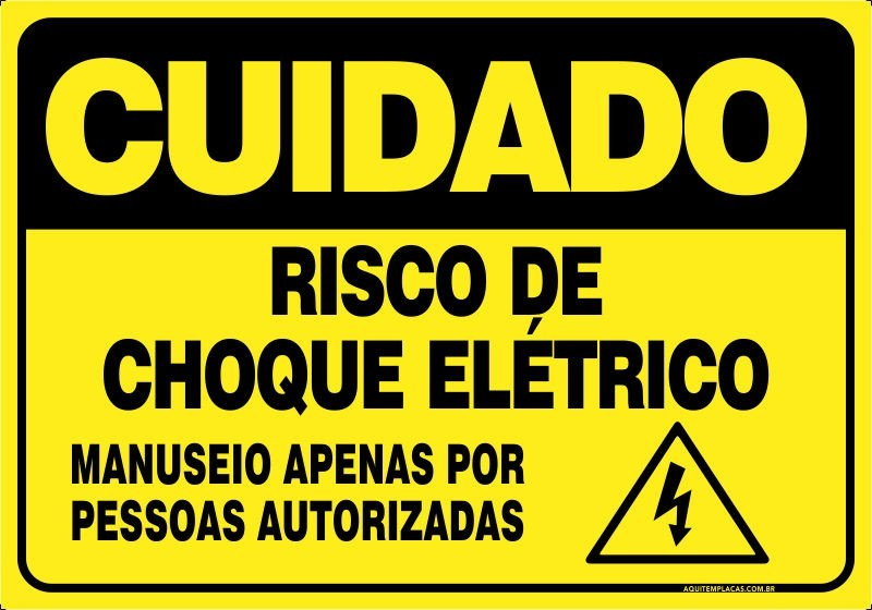 Placa risco de choque elétrico manuseio apenas por pessoas autorizadas