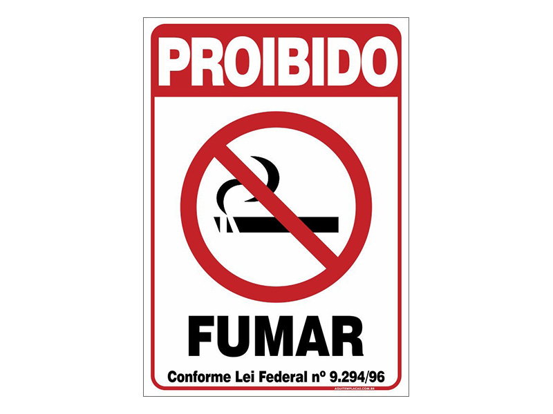 Placa proibido fumar conforme lei federal 9294/96