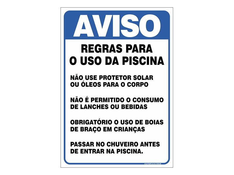 Placa regras para piscina de condomínio