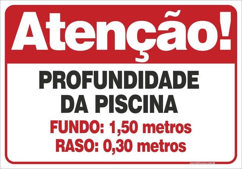 Placa profundidade da piscina fundo 1,5m - raso 0,3m